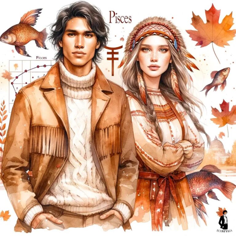 Un homme amérindien et une femme blanche sous le signe astrologique des Poissons en automne